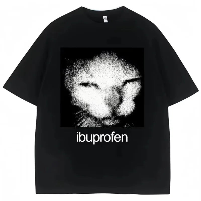 2025 Vintage Funny Ibuprofen Cat Meme Graphic T Shirt Men Women Humor Fashion T Shirts Oversized Casual Streetwear T-shirts