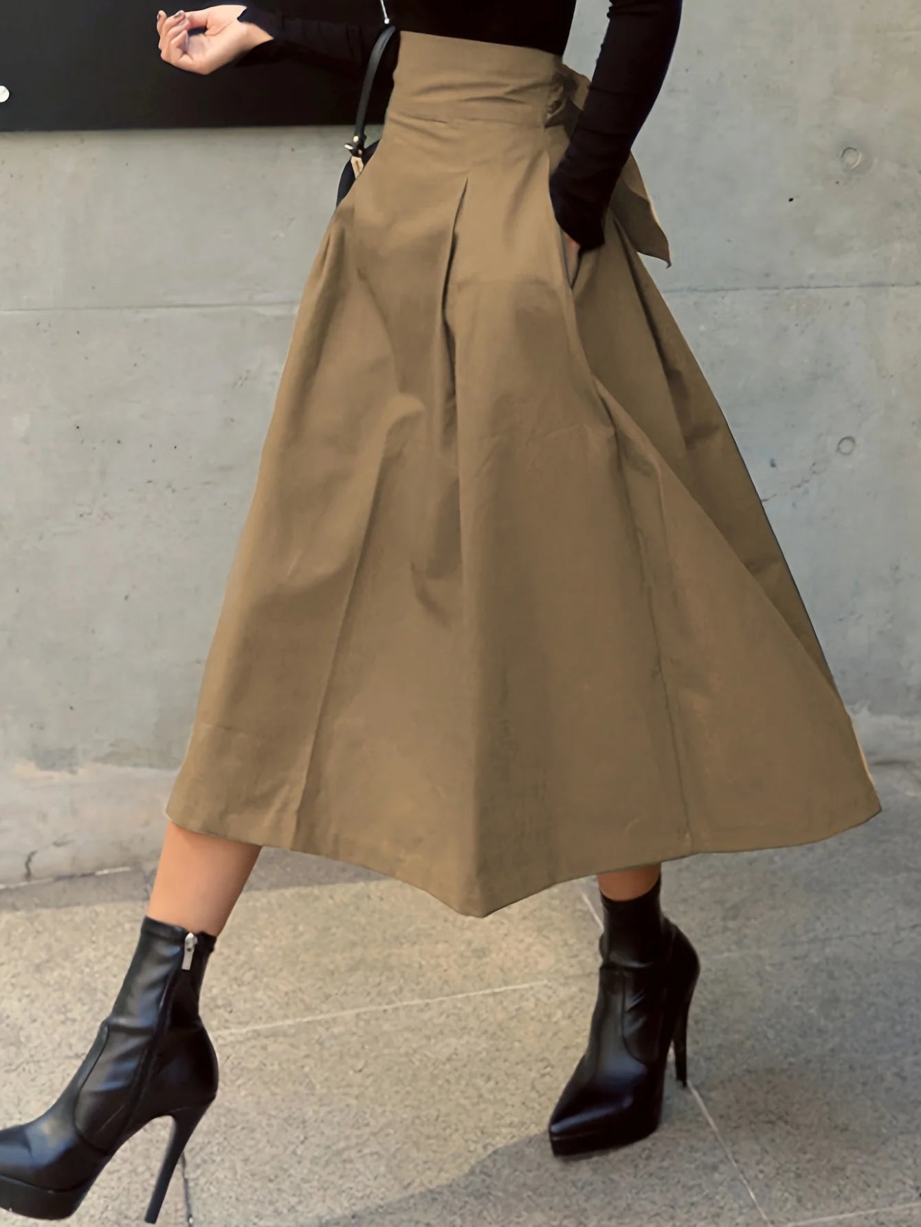 Stylish Solid A-line Skirts for Women Preppy School Style High Elastic Waist Long Skirt With Bow Woman Clothing Women's Skirts