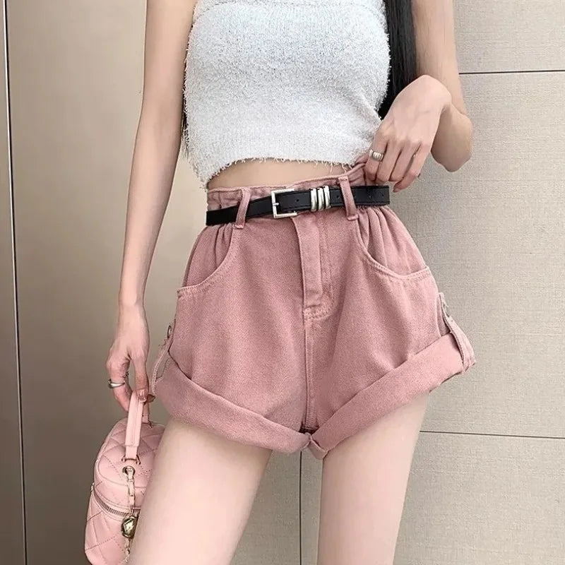 Y2K High Waist A-Line Loose Wide Leg plus Size Shorts Women's Summer Denim Skirt Shorts Micro Trendy Slimming Hot Pants
